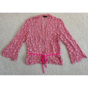 Tocca Pink Blazer Eyelet Floral Embroidered Coquette Feminine Demure